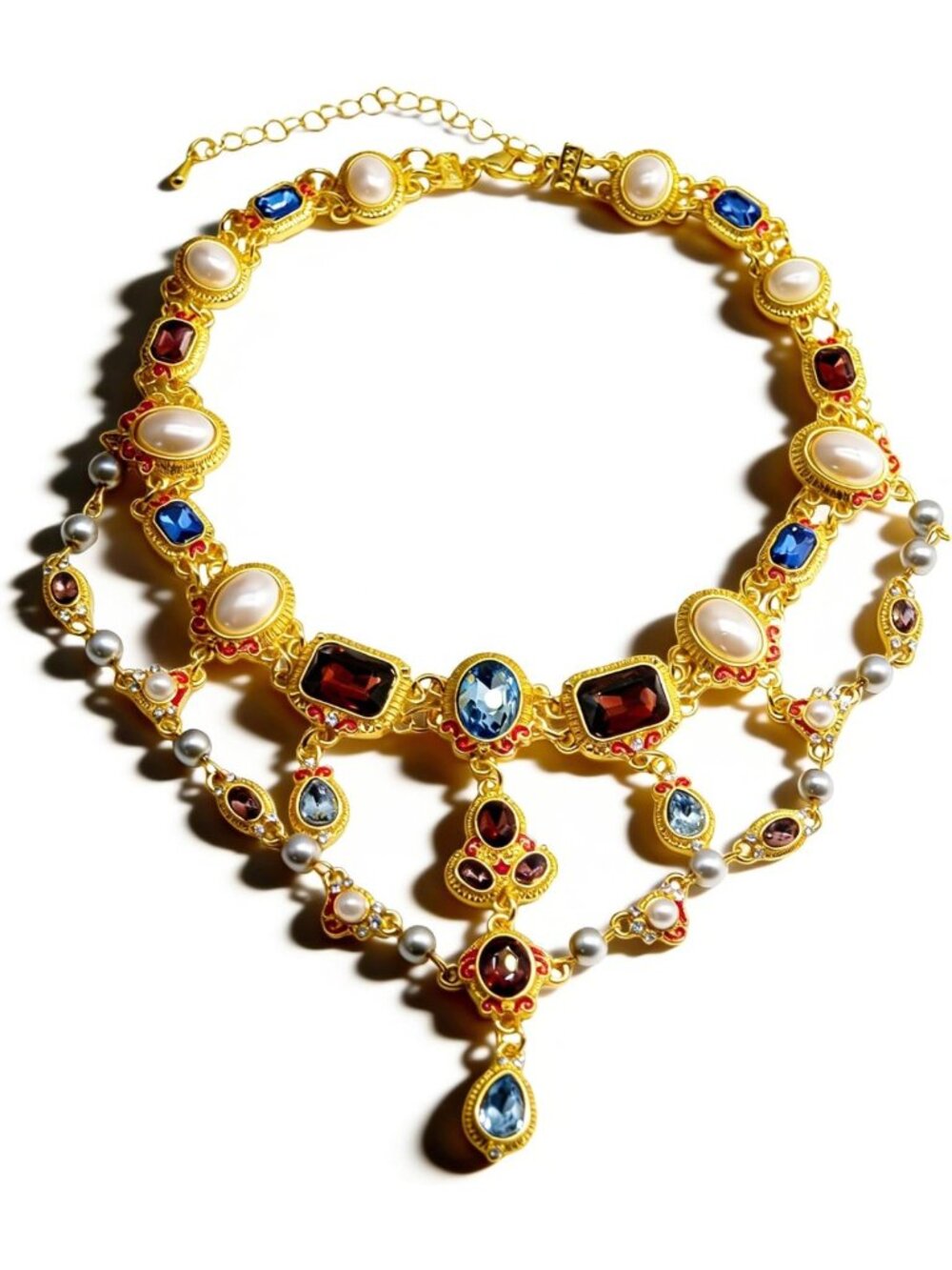 Elegant Vintage Pearl & Crystal Layered Necklace - Women’s Collar Chain Jewelry